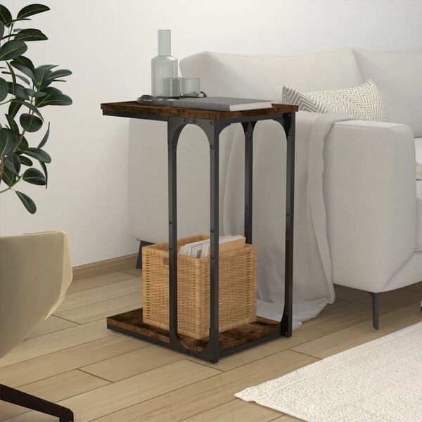 vidaXL Side Table Smoked Oak Engineered Wood, Steel Compact Side Table