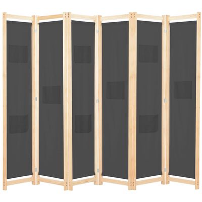 vidaXL 6-Panel Room Divider Gray 94.5"x66.9"x1.6" Fabric