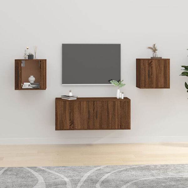 vidaXL Wall Mounted Tv Cabinet Set of 2 Brown Oak Engineered wood Medium