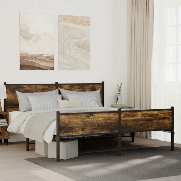 vidaXL Bed Frame Smoked Oak Steel Super King Bed Frame Rectangular
