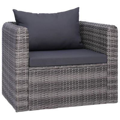 vidaXL Patio Chair with Cushion and Pillow Poly Rattan Gray
