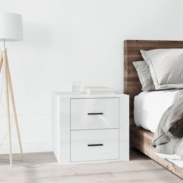 vidaXL Bedside Cabinet High gloss white Engineered wood Small