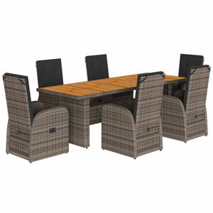 vidaXL Garden Dining Set Grey PE Rattan 6-Seater Removable Covers
