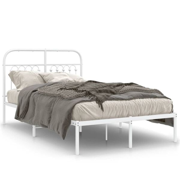 vidaXL Bed Frame White Steel Full Bed Frame Rectangular Modern