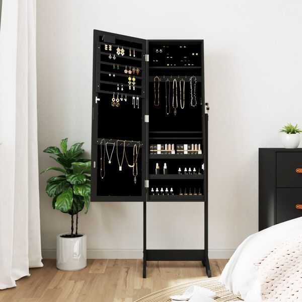 vidaXL Mirror Jewelry Cabinet Black