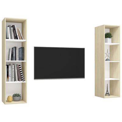 vidaXL Wall-mounted TV Stands 2 pcs White and Sonoma Oak Engineered Wood