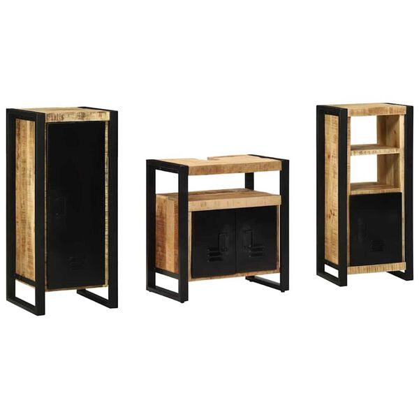 vidaXL Bathroom Furniture Set with Door 3 pcs Brown Solid Reclaim Wood