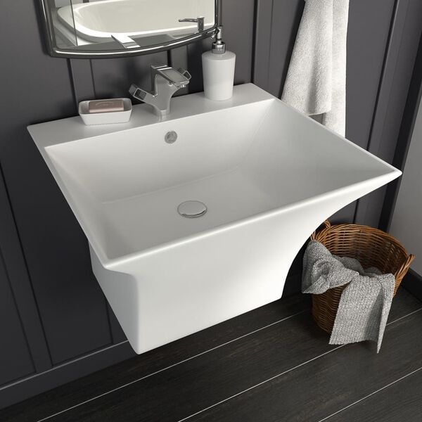 vidaXL Wall-mounted Basin Ceramic White 19.69x17.72x16.14"