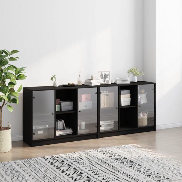 vidaXL Bookcase Black Engineered wood, glass Large Bookcase