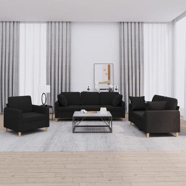 vidaXL Sofa Set Black Fabric (100% polyester), metal, textilene, plywood