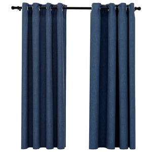 vidaXL Linen-Look Blackout Curtains with Grommets 2 pcs Blue 140x68.9 "