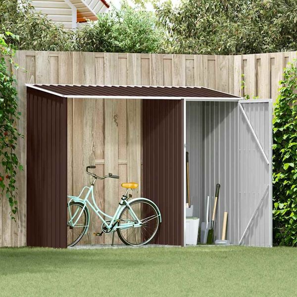 vidaXL Garden Shed Brown Galvanized Steel Large Garden Shed