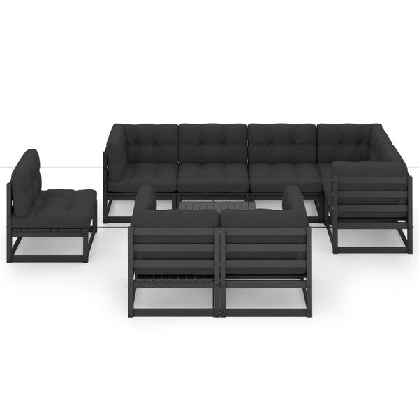 vidaXL Garden Lounge Set Black Solid Pinewood Large Modular