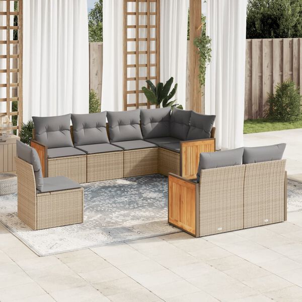 vidaXL Garden Sofa Set Beige PE rattan 8 Piece Adjustable Feet
