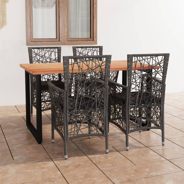 vidaXL 5 Piece Patio Dining Set with Cushions Poly Rattan Gray