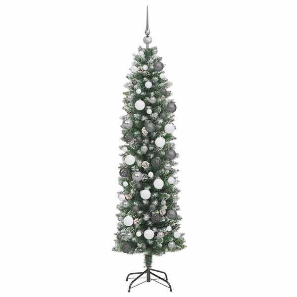 vidaXL Artificial Slim Christmas Tree Green and White 70.87 in
