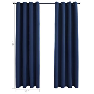 vidaXL Blackout Curtains with Rings 2 pcs Navy Blue 37"x95" Fabric