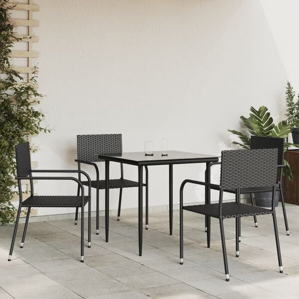 vidaXL Garden Dining Set Black Poly Rattan, Steel, Tempered Glass