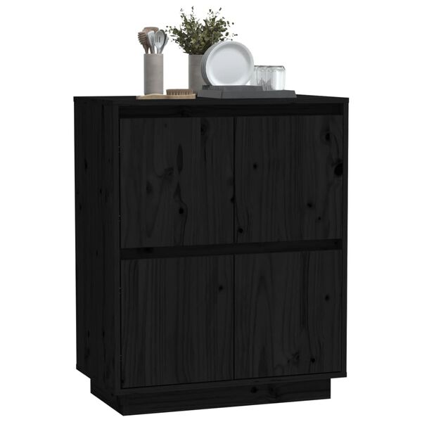 vidaXL Sideboard Black 23.6"x13.4"x29.5" Solid Wood Pine