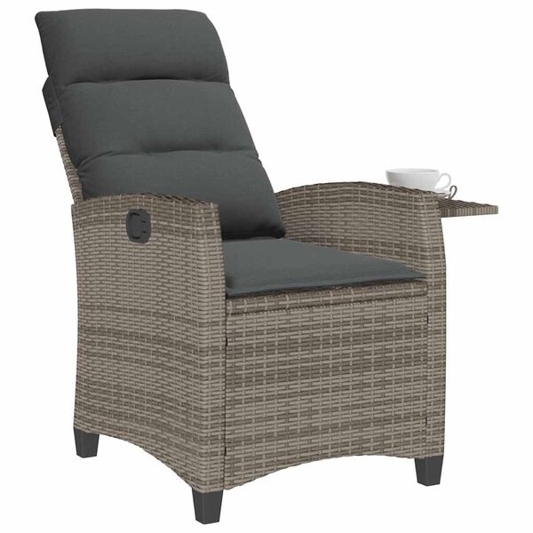 vidaXL Reclining Garden Chair Grey PE rattan Medium Height-Adjustable