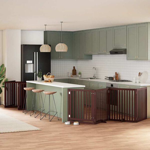 vidaXL Dog Gate Set of 10 Brown Poplar wood Foldable Dog Gate