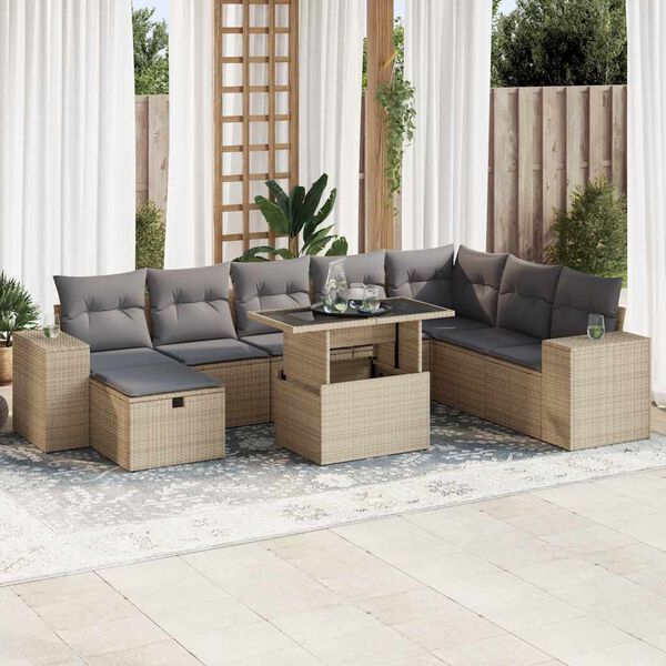 vidaXL Garden Sofa Set Beige PE rattan Large Adjustable Feet