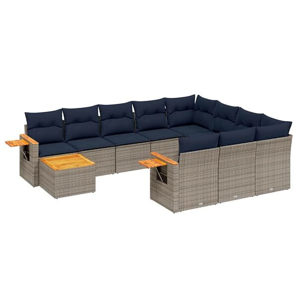 vidaXL 11 Piece Patio Sofa Set with Cushions Grey Poly Rattan