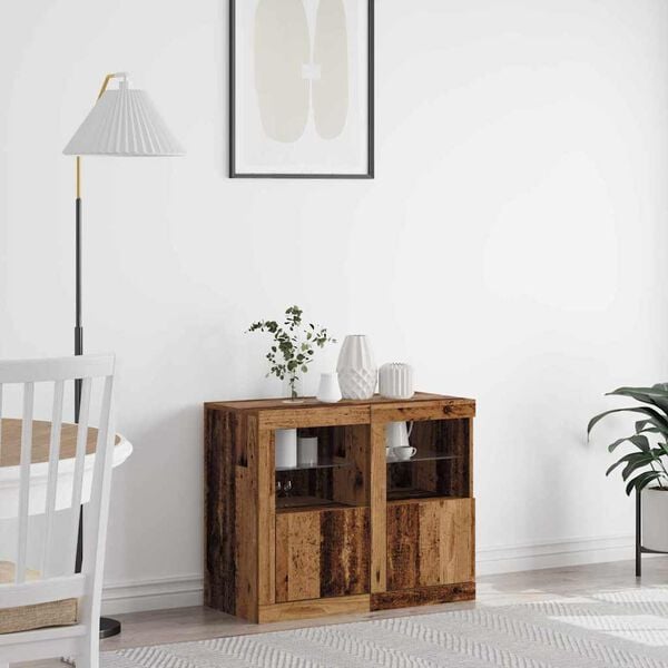 vidaXL LED Sideboard 2 pcs Old Wood 16.14 x 14.57 x 26.38 in