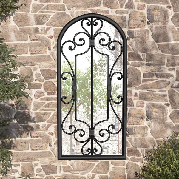vidaXL Garden Mirror Black Iron, Glass 39.4 x 17.7 in Decorative Inlays