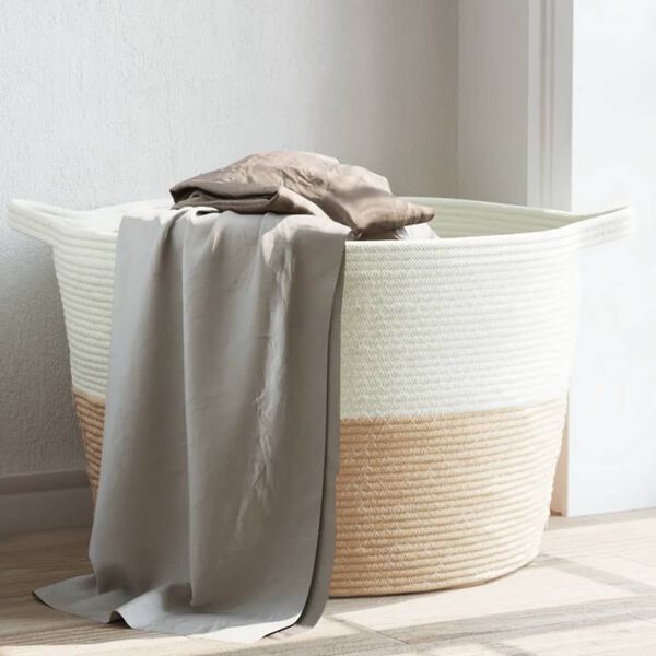 vidaXL Laundry Basket Beige and White &Oslash;23.6x14.2" Cotton