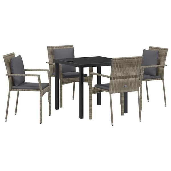 vidaXL Garden Dining Set with Cushion 5 pcs Grey Poly Rattan