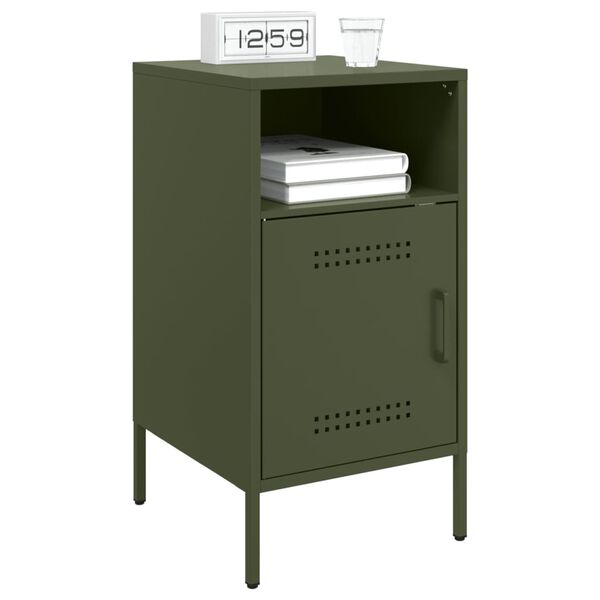 vidaXL Bedside Cabinet Set of 2 Olive Green Cold-Rolled Steel Medium