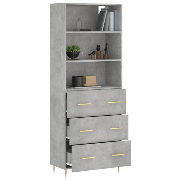 vidaXL Highboard Concrete Grey Engineered wood 27.4x13.4x70.9 in