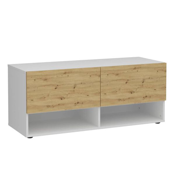 FMD Storage Bench Glossy white and artisan oak Melamine-coated board