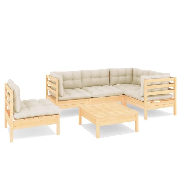 vidaXL Garden Lounge Set Cream Solid Pinewood, 100% Polyester Modular