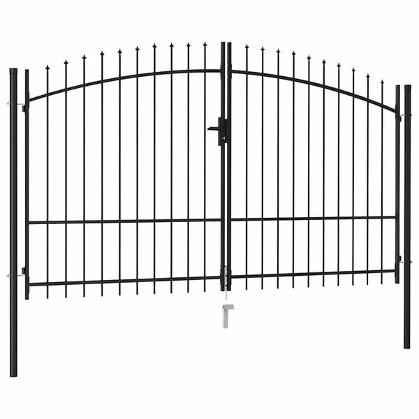 vidaXL Fence Gate Double Door with Spike Top Steel 117.9x98.2" Black