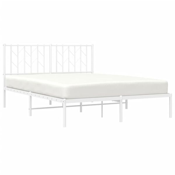 vidaXL Bed Frame White Steel 55.1 x 78.7 in Bed Frame Rectangular
