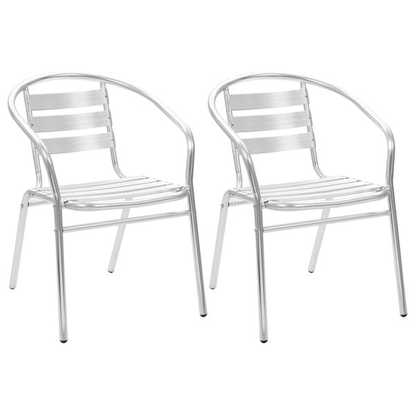 vidaXL Stackable Chair Set of 2 Silver Aluminum Standard Stackable
