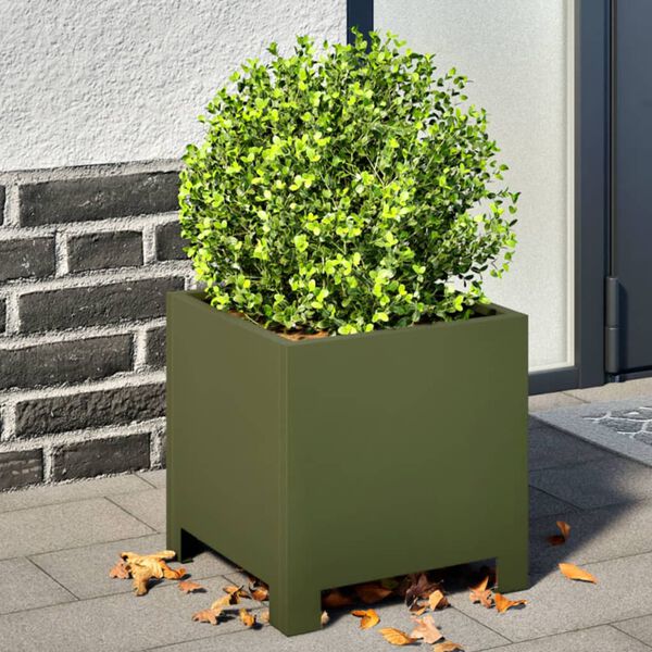 vidaXL Garden Planter Set of 2 Olive Green Steel Medium Tough
