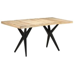 vidaXL Dining Table Natural, Black Rough Mango Wood, Powder-Coated Steel
