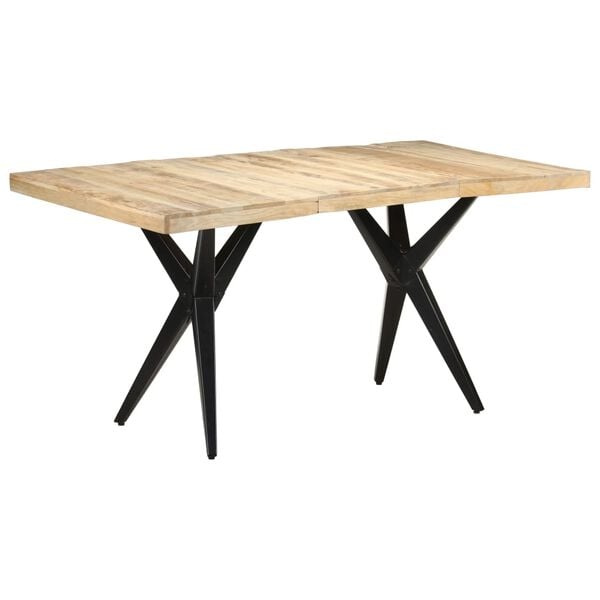 vidaXL Dining Table Natural, Black Rough Mango Wood, Powder-Coated Steel