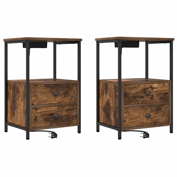 vidaXL Bedside Cabinet 2 pcs Smoked Oak 15.75 x 12.20 x 23.62 in