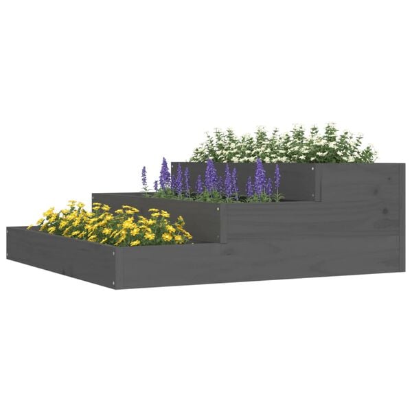 vidaXL Planter Gray Solid pine wood Medium Planter Square Rustic