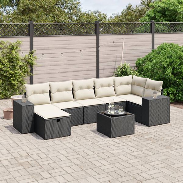 vidaXL Garden Sofa Set Black Poly Rattan 8 Piece Set Modular