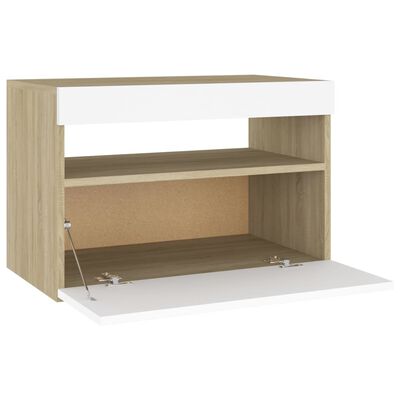 vidaXL TV Cabinet with LED Lights White and Sonoma Oak 23.6"x13.8"x15.7"
