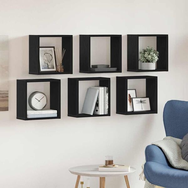 vidaXL Wall Cube Shelves 6 pcs Black Oak 11.8x5.9x11.8" Engineered Wood