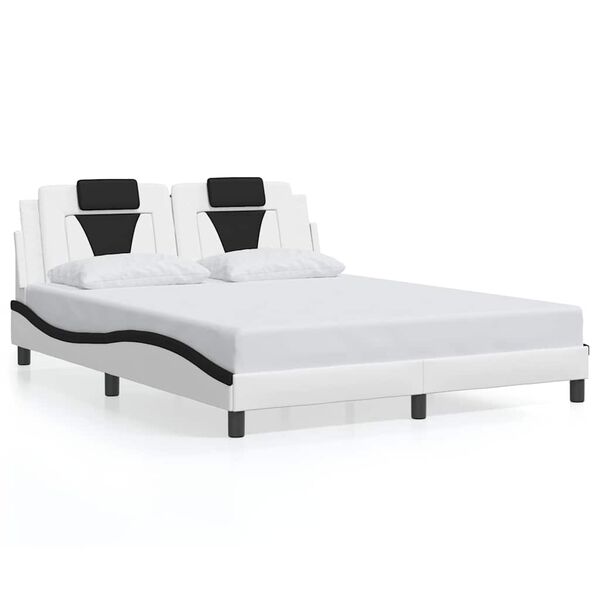 vidaXL Bed Frame "Viana" without Mattress White and Black 63"x78.7" Faux Leather