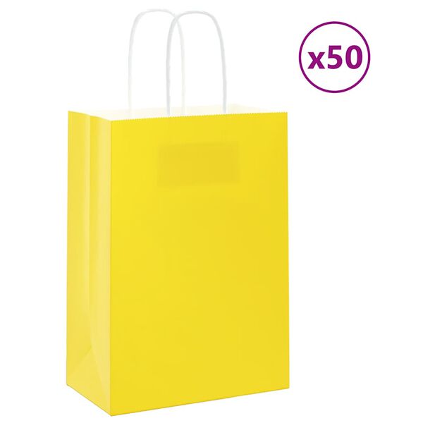vidaXL Paper Bags 50 pcs with Handles Yellow 15x8x21 cm