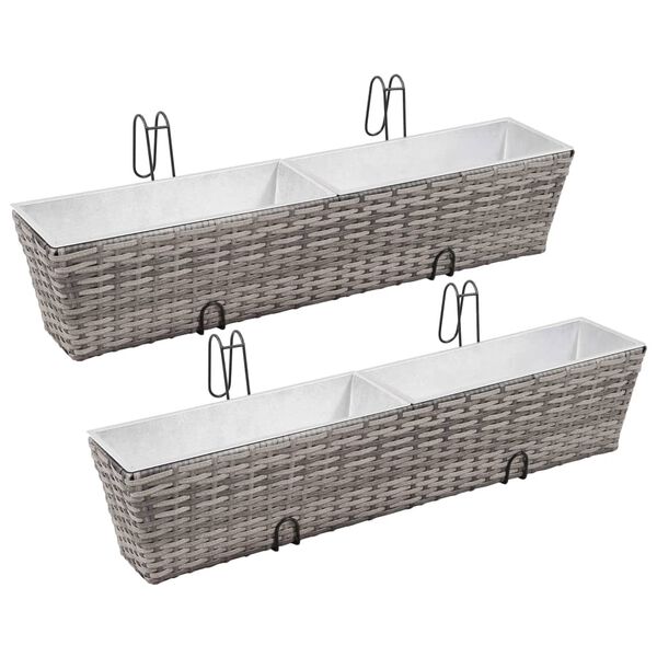 vidaXL Balcony Raised Bed Set of 2 Grey PE Rattan, Metal, Zinc