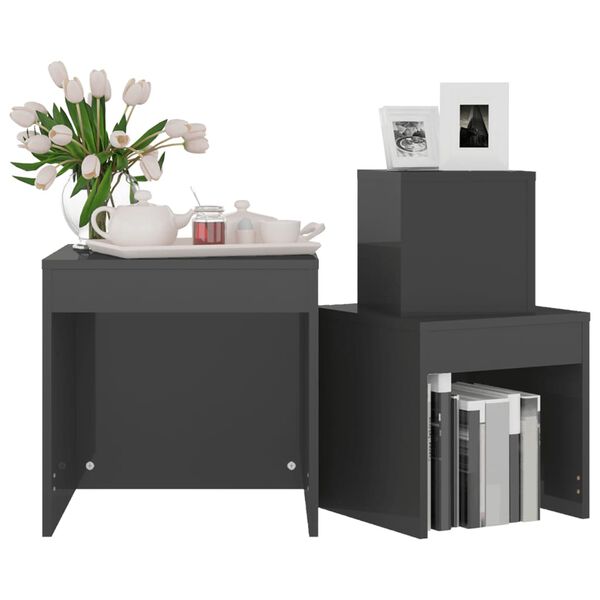 vidaXL Nesting Table Set of 3 High gloss grey Engineered wood